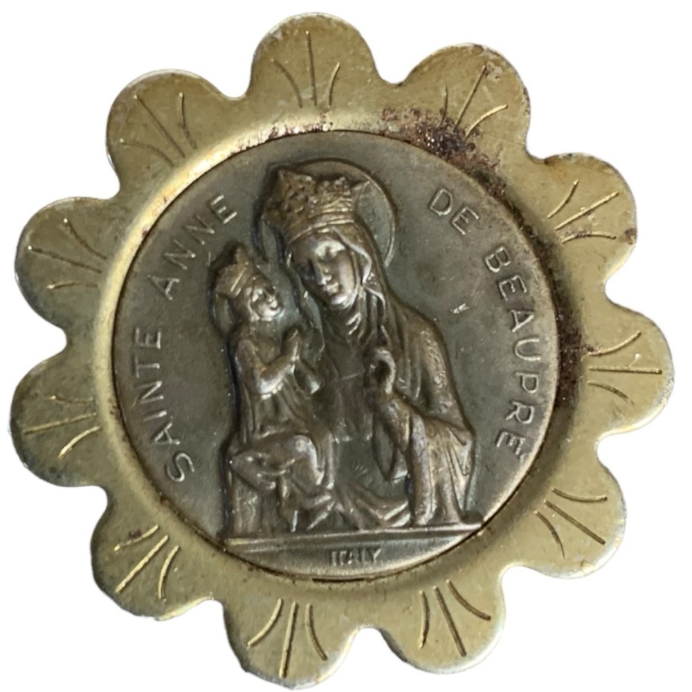 st  anne de beaupre vtg mcm magnetic brooch religious Italy Green Duck Chicago